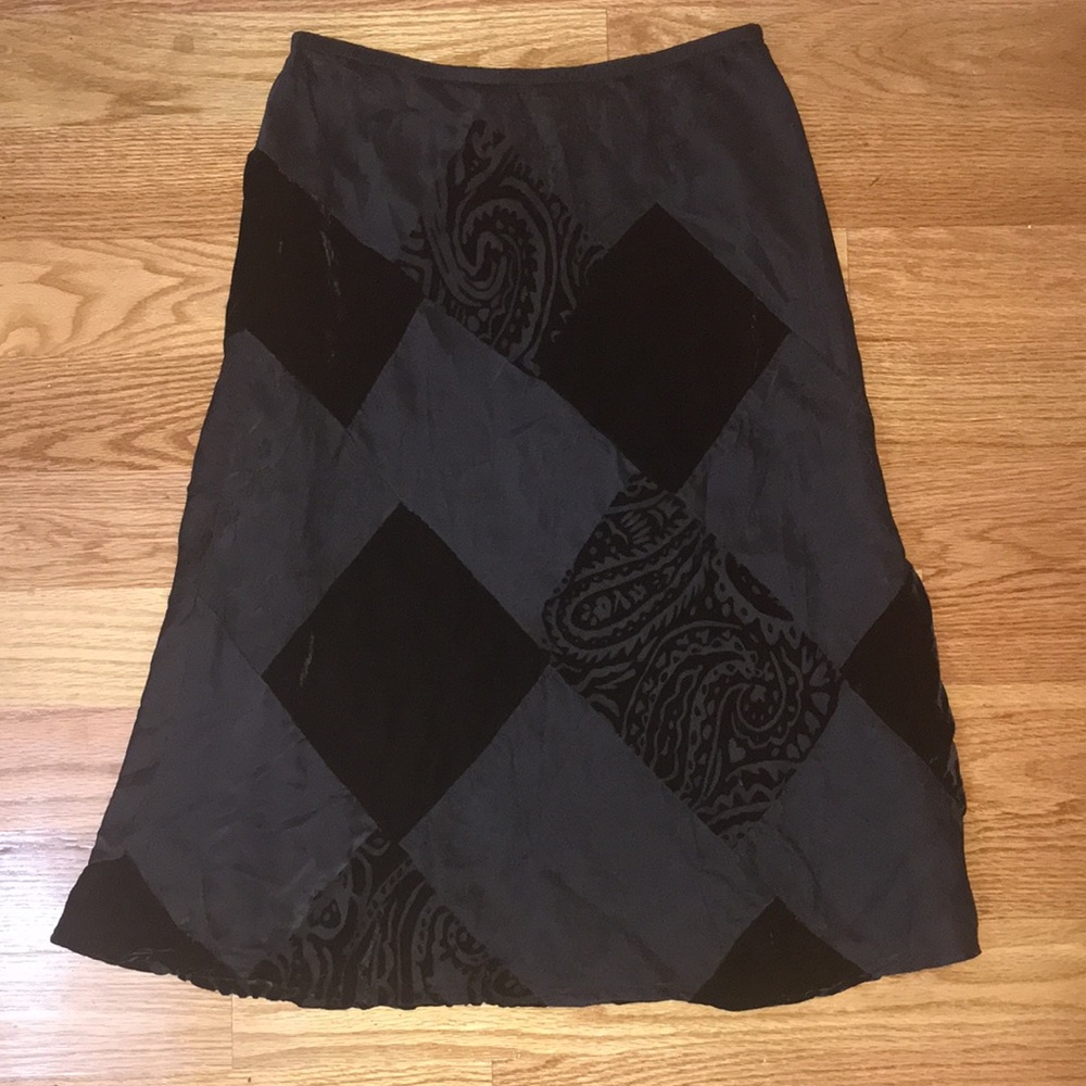 Black Patchwork Velvet & Silk skirt - Picture 4 of 5